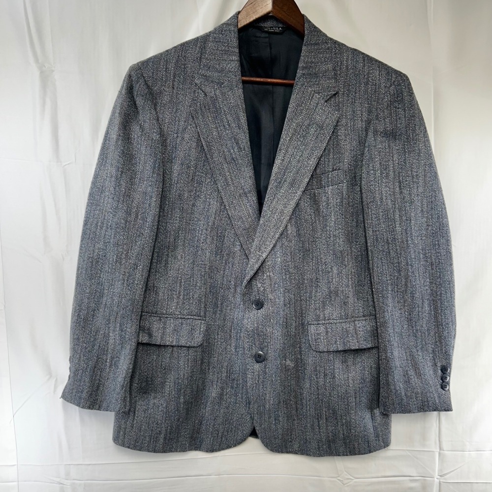 Botany 500 Blazer Mens 42R Grey Herringbone Tweed Wool Sport Coat USA
